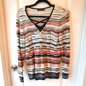 Nic + Zoe Linen Knit Top Stripped Size Small Petite